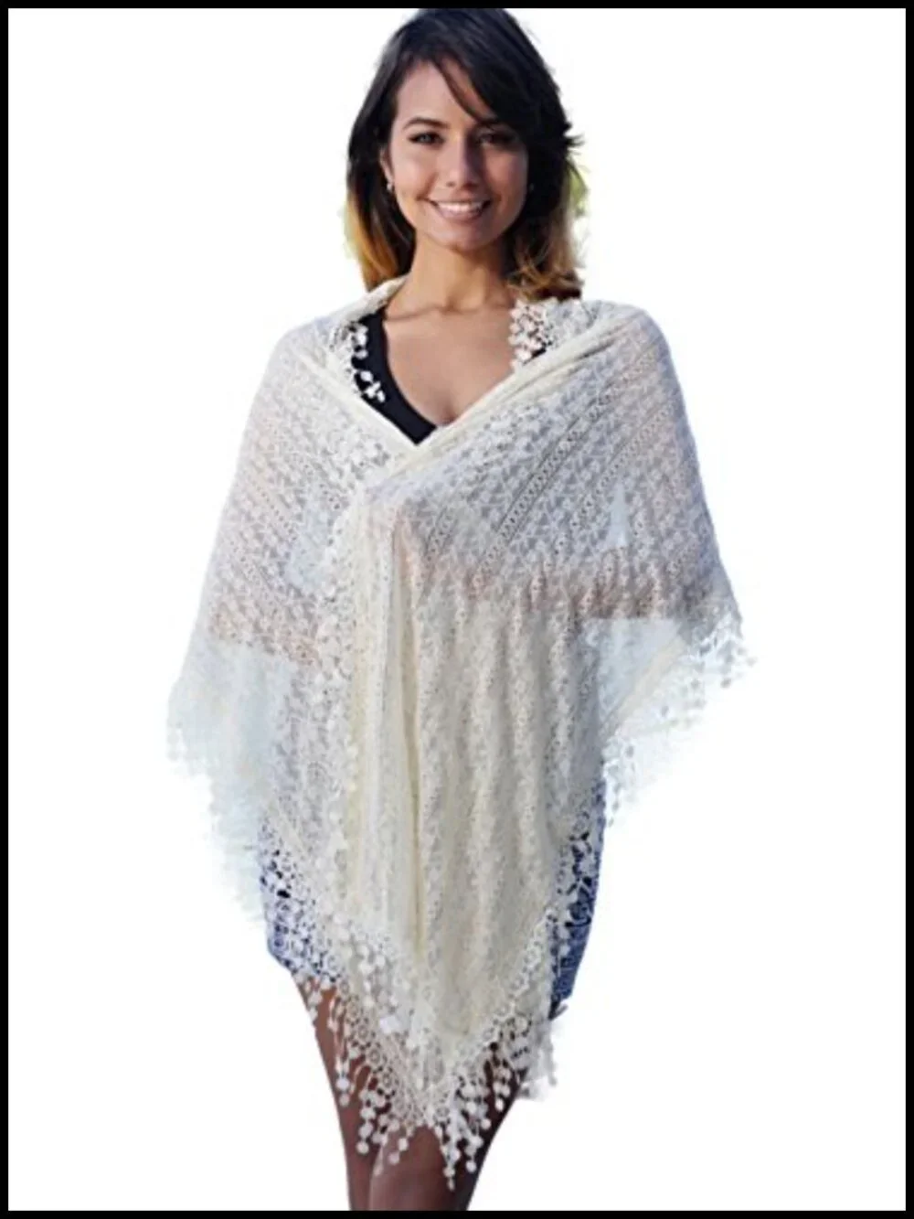 Lightweight Leaf Lace Fringe Scarf Bridal Shawl for Women